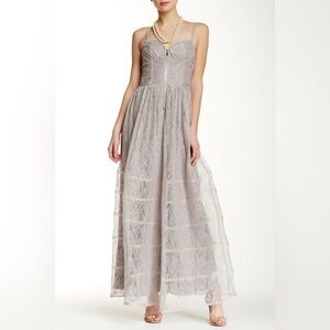 Betsey Johnson Corset Zip Lace Sheer Tiered Skirt Maxi Dress Sz 8 Prom Wedding
